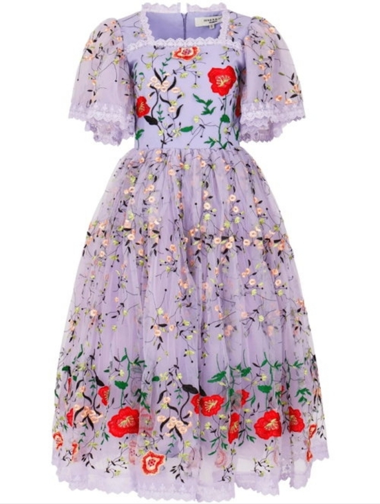 JessaKae Dresses & Skirts - JessaKae Darla Dress Lavender Floral Embroidered Midi Dress with Red Flowers